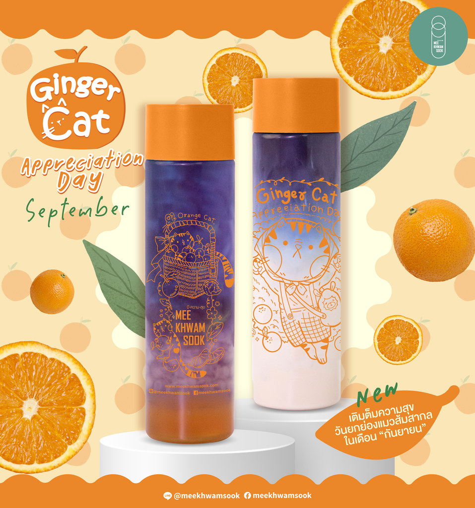(ส่ง Kerry Express)  บรรจุภัณฑ์กระบอกลิขสิทธิ์พร้อมสกรีน Ginger Cat Day (400 มล. ) สีส้มพาสเทล 